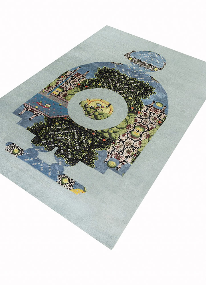 days blue wool and silk hand knotted Rug - FoldShot days blue wool and silk hand knotted Rug - FoldShot