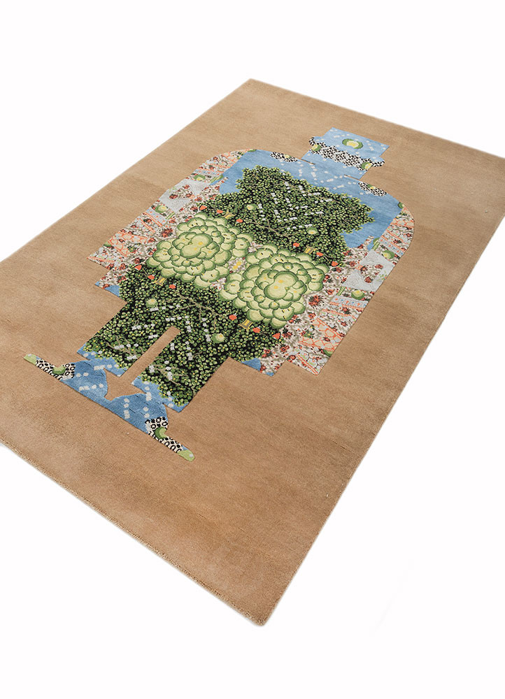 days beige and brown wool and silk hand knotted Rug - FoldShot