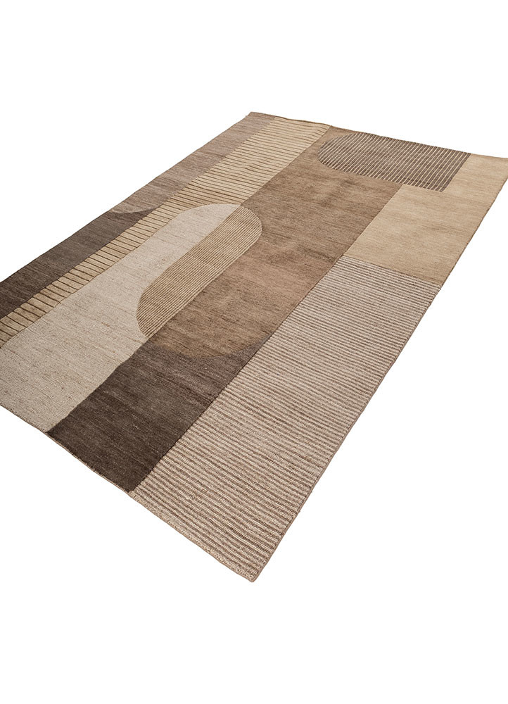 aprezo beige and brown wool hand knotted Rug - FoldShot aprezo beige and brown wool hand knotted Rug - FoldShot