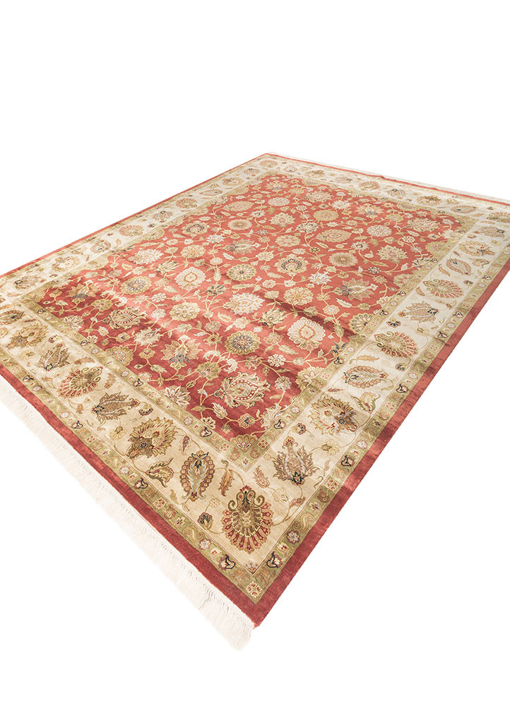 gulmarg red and orange silk hand knotted Rug - FoldShot gulmarg red and orange silk hand knotted Rug - FoldShot