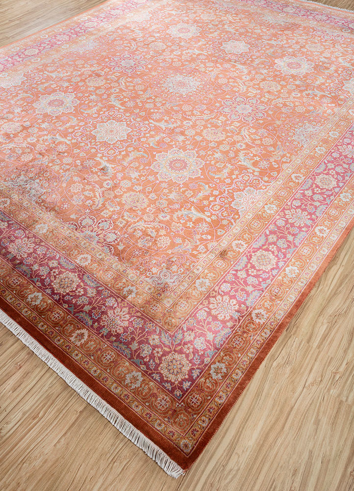 gulmarg red and orange silk hand knotted Rug - FoldShot gulmarg red and orange silk hand knotted Rug - FoldShot