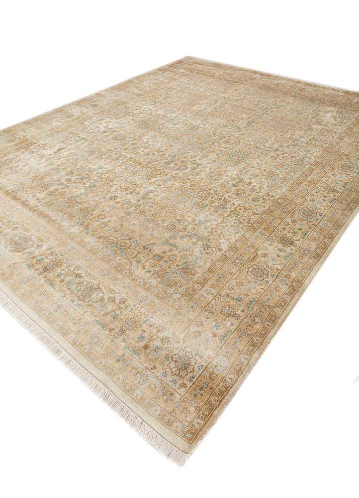 gulmarg beige and brown silk hand knotted Rug - FoldShot gulmarg beige and brown silk hand knotted Rug - FoldShot