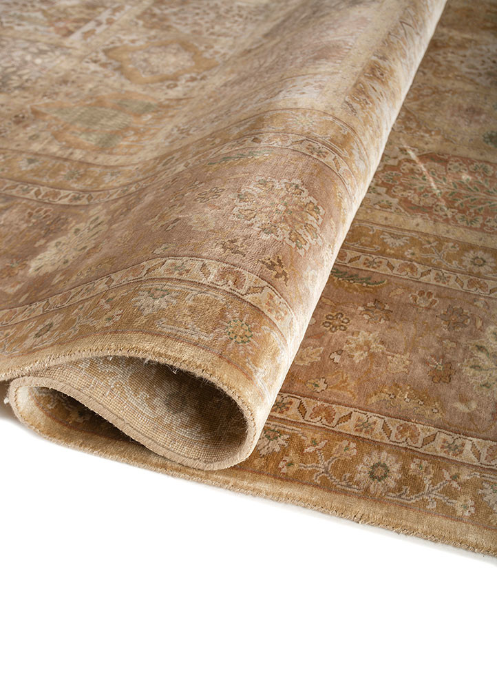 gulmarg beige and brown silk hand knotted Rug - FoldShot gulmarg beige and brown silk hand knotted Rug - FoldShot