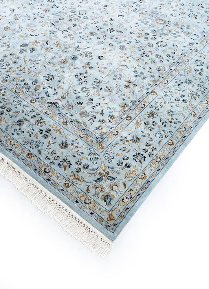 gulmarg blue silk hand knotted Rug - FoldShot gulmarg blue silk hand knotted Rug - FoldShot