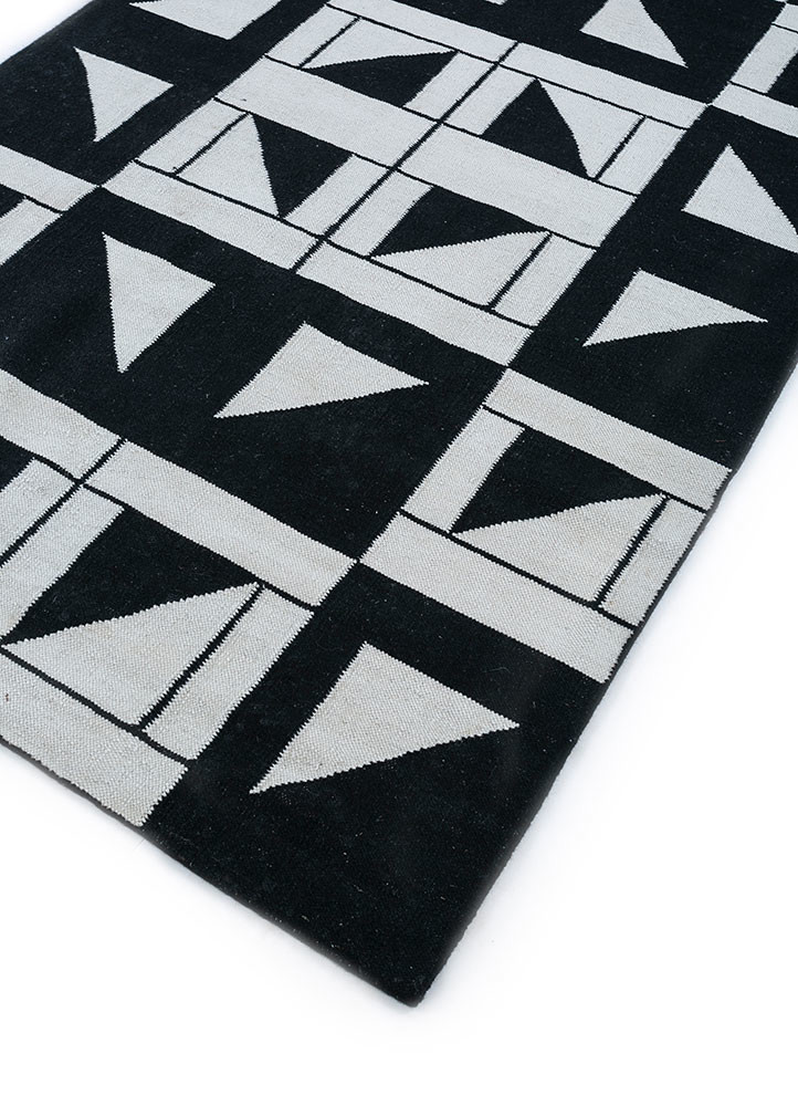 indusbar grey and black wool flat weaves Rug - FoldShot indusbar grey and black wool flat weaves Rug - FoldShot
