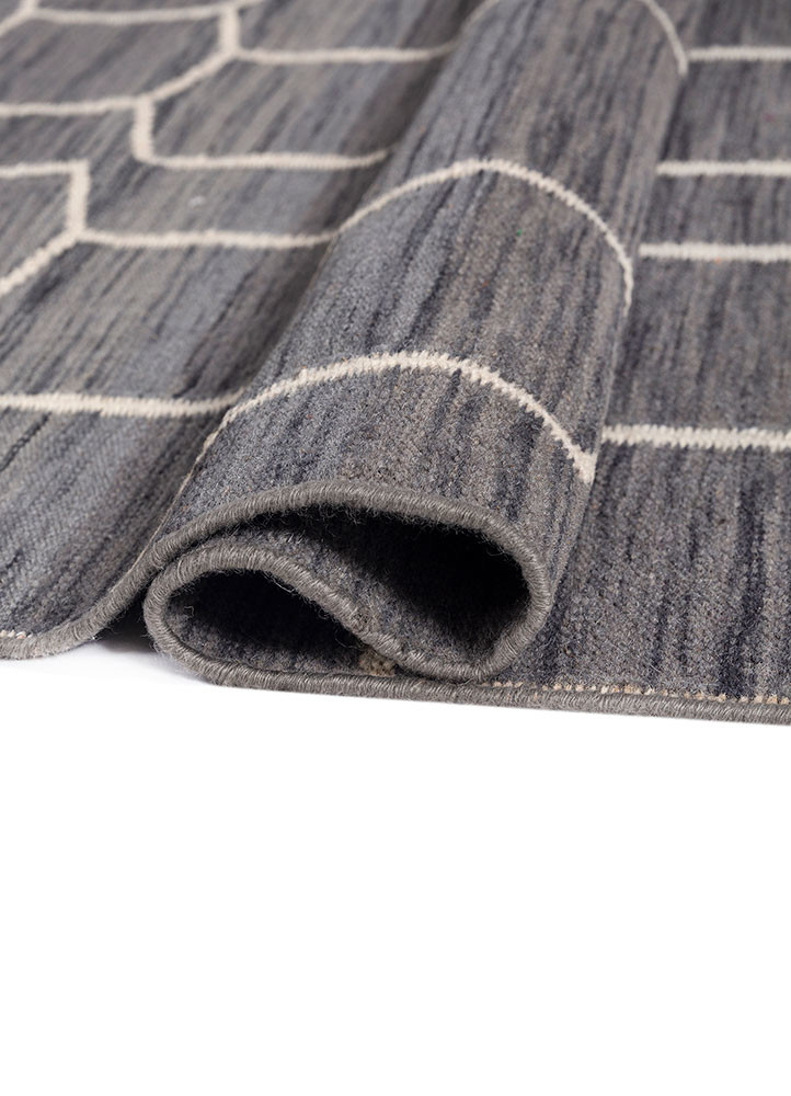 indusbar grey and black wool flat weaves Rug - FoldShot