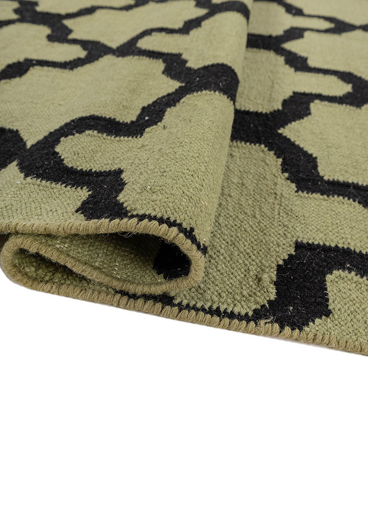 indusbar green wool flat weaves Rug - FoldShot