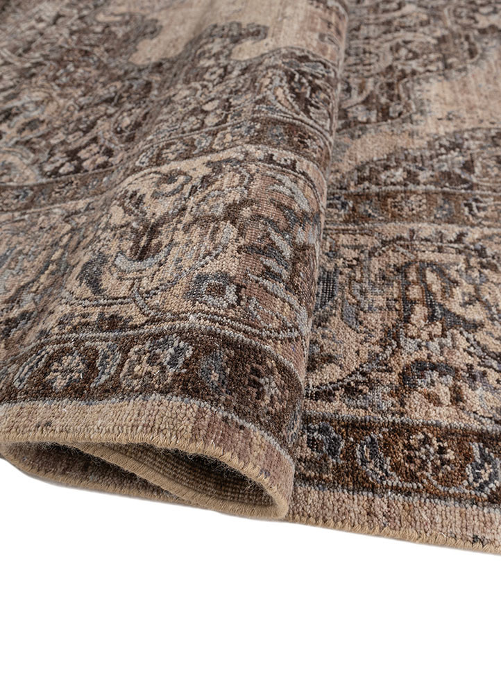 someplace in time beige and brown afghan wool hand knotted Rug - FoldShot someplace in time beige and brown afghan wool hand knotted Rug - FoldShot