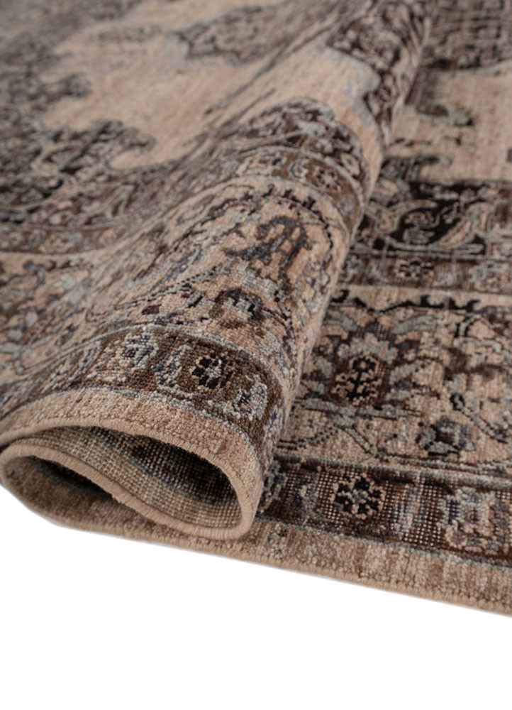 someplace in time grey and black afghan wool hand knotted Rug - FoldShot