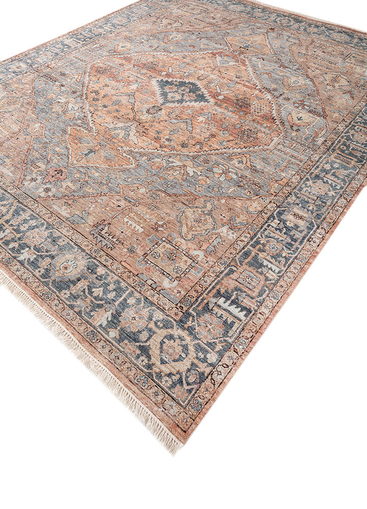 someplace in time red and orange afghan wool hand knotted Rug - FoldShot