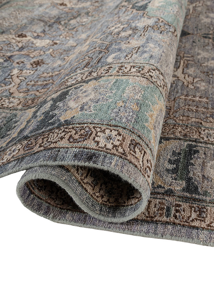 someplace in time blue afghan wool hand knotted Rug - FoldShot someplace in time blue afghan wool hand knotted Rug - FoldShot