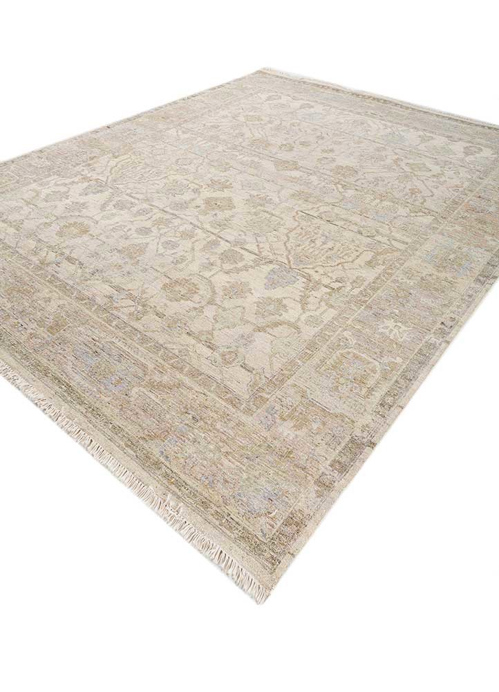 someplace in time ivory afghan wool hand knotted Rug - FoldShot