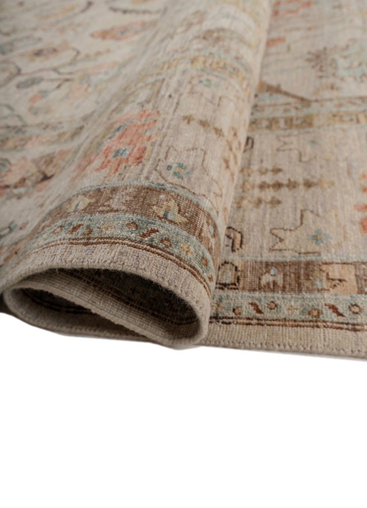 someplace in time ivory afghan wool hand knotted Rug - FoldShot