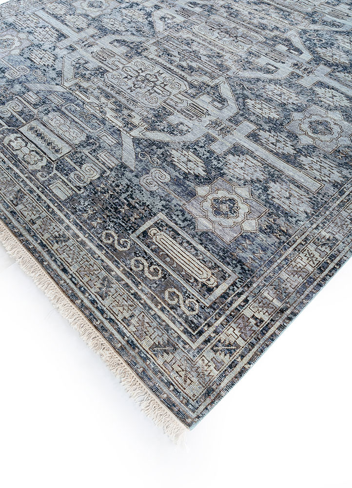 viscaya blue afghan wool hand knotted Rug - FoldShot viscaya blue afghan wool hand knotted Rug - FoldShot