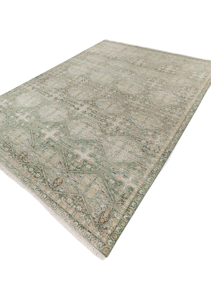 someplace in time green afghan wool hand knotted Rug - FoldShot someplace in time green afghan wool hand knotted Rug - FoldShot