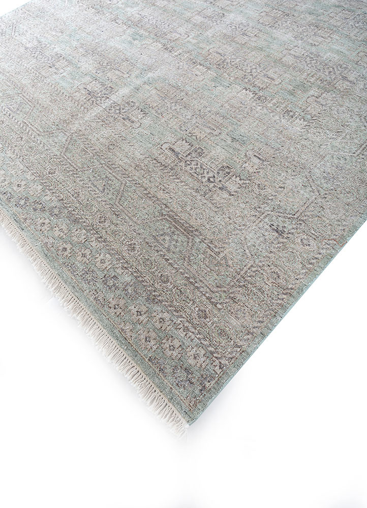 viscaya green afghan wool hand knotted Rug - FoldShot