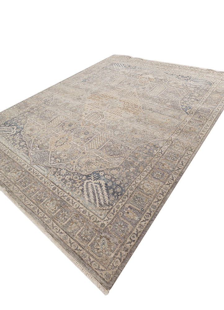 someplace in time blue afghan wool hand knotted Rug - FoldShot someplace in time blue afghan wool hand knotted Rug - FoldShot