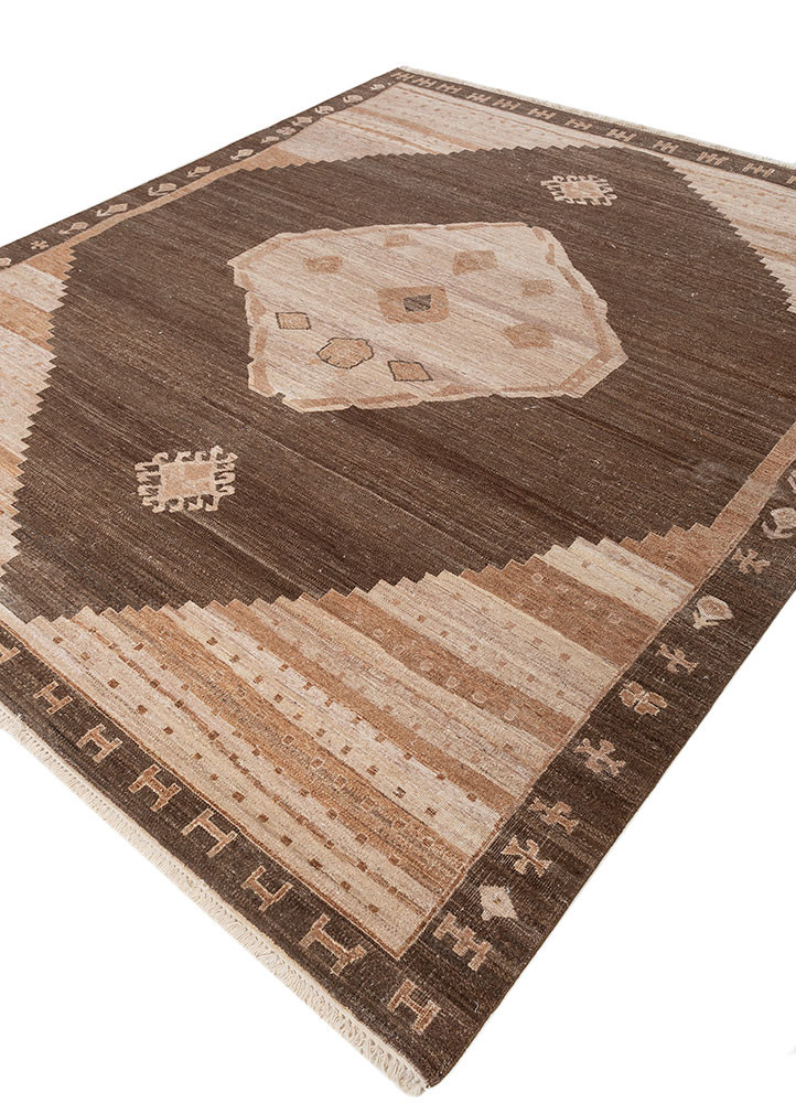 thyme beige and brown wool hand knotted Rug - FoldShot