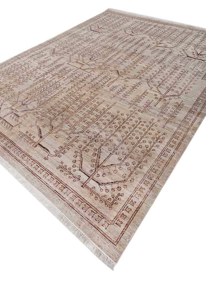 someplace in time beige and brown afghan wool hand knotted Rug - FoldShot