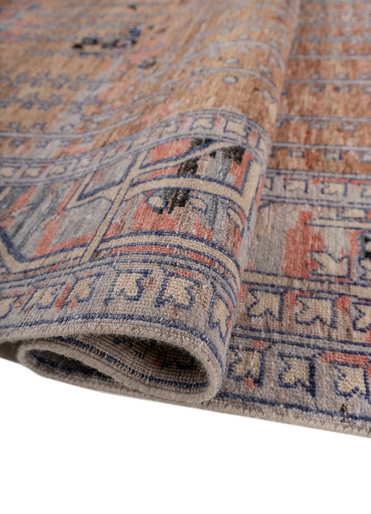 someplace in time blue afghan wool hand knotted Rug - FoldShot someplace in time blue afghan wool hand knotted Rug - FoldShot