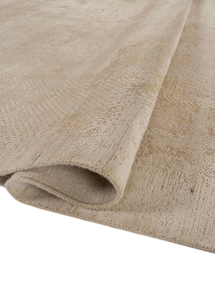 manifest beige and brown wool and silk hand knotted Rug - FoldShot