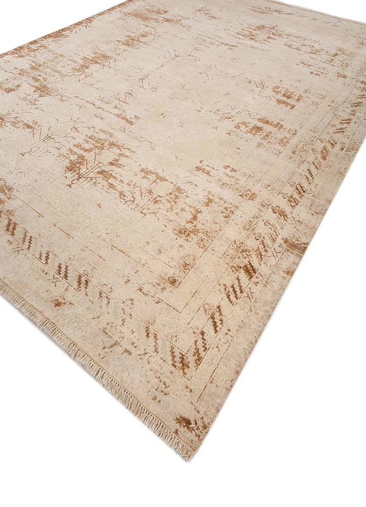 far east ivory wool and silk hand knotted Rug - FoldShot far east ivory wool and silk hand knotted Rug - FoldShot