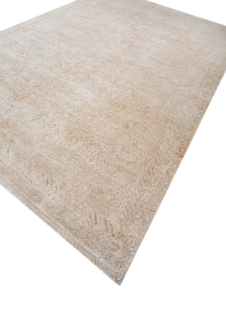 far east ivory wool and silk hand knotted Rug - FoldShot far east ivory wool and silk hand knotted Rug - FoldShot
