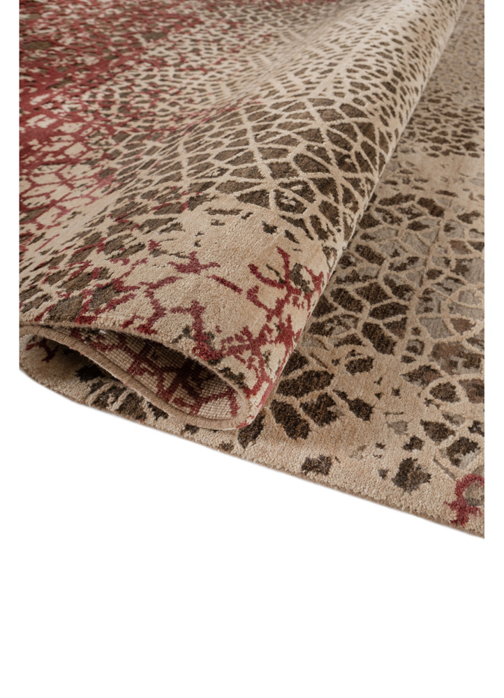 tattvam beige and brown wool and silk hand knotted Rug - FoldShot tattvam beige and brown wool and silk hand knotted Rug - FoldShot