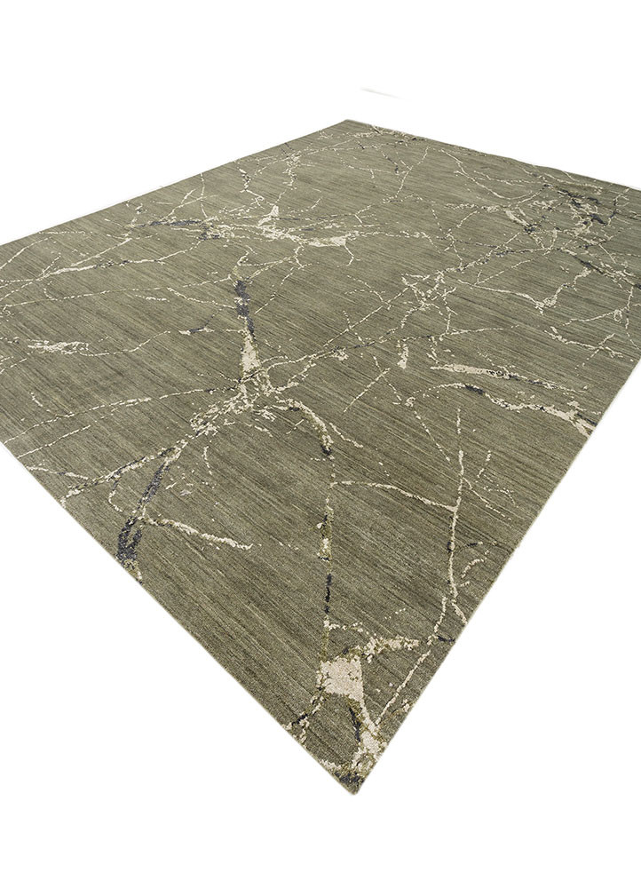 urban pause by kavi green wool and silk hand knotted Rug - FoldShot urban pause by kavi green wool and silk hand knotted Rug - FoldShot