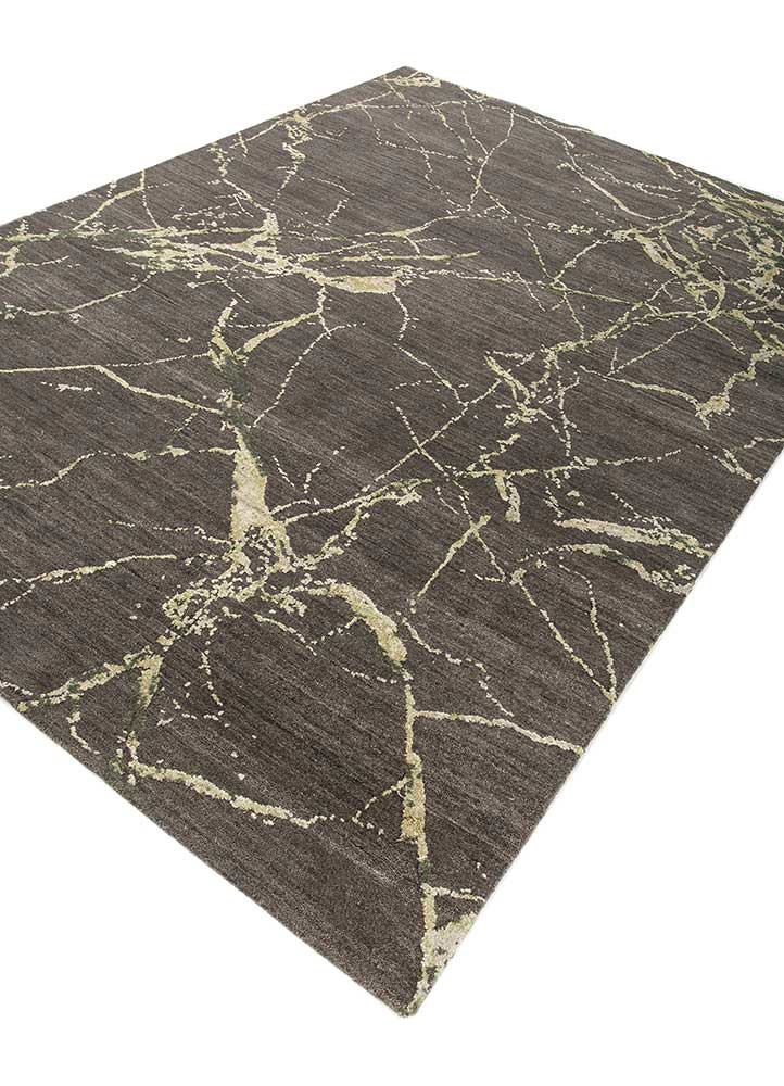 urban pause by kavi grey and black wool and silk hand knotted Rug - FoldShot