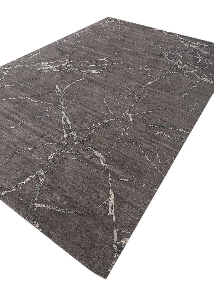 urban pause by kavi grey and black wool and silk hand knotted Rug - FoldShot