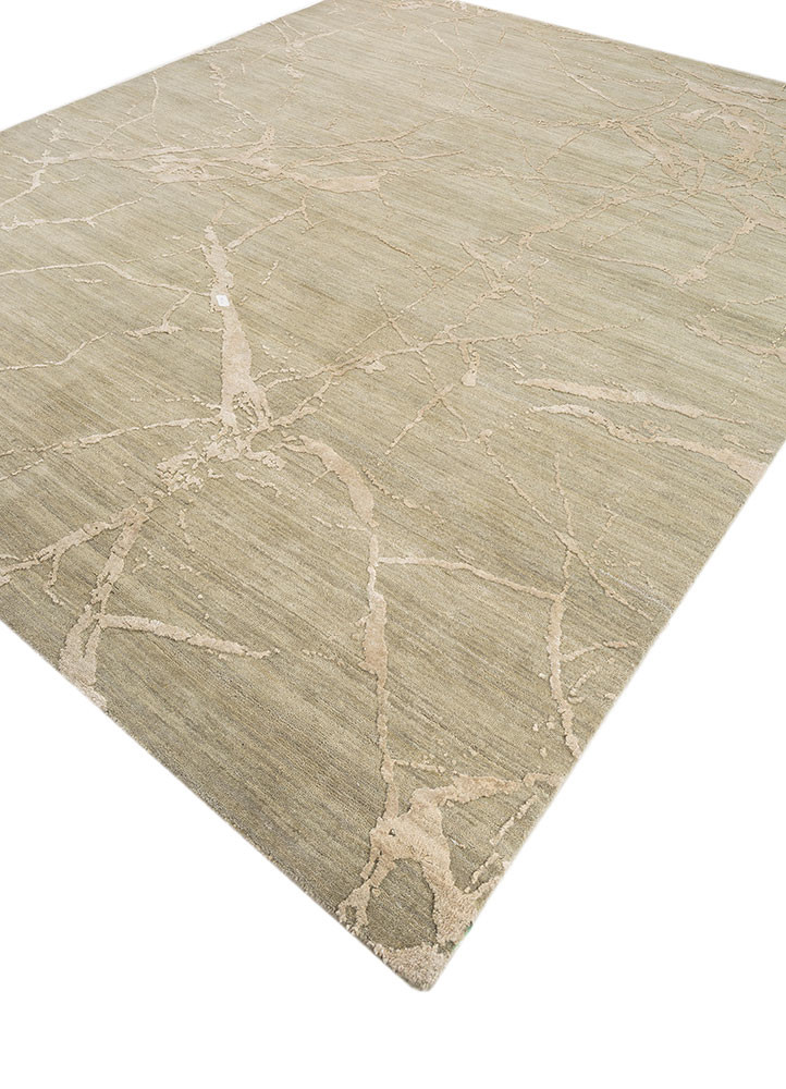 urban pause by kavi green wool and silk hand knotted Rug - FoldShot