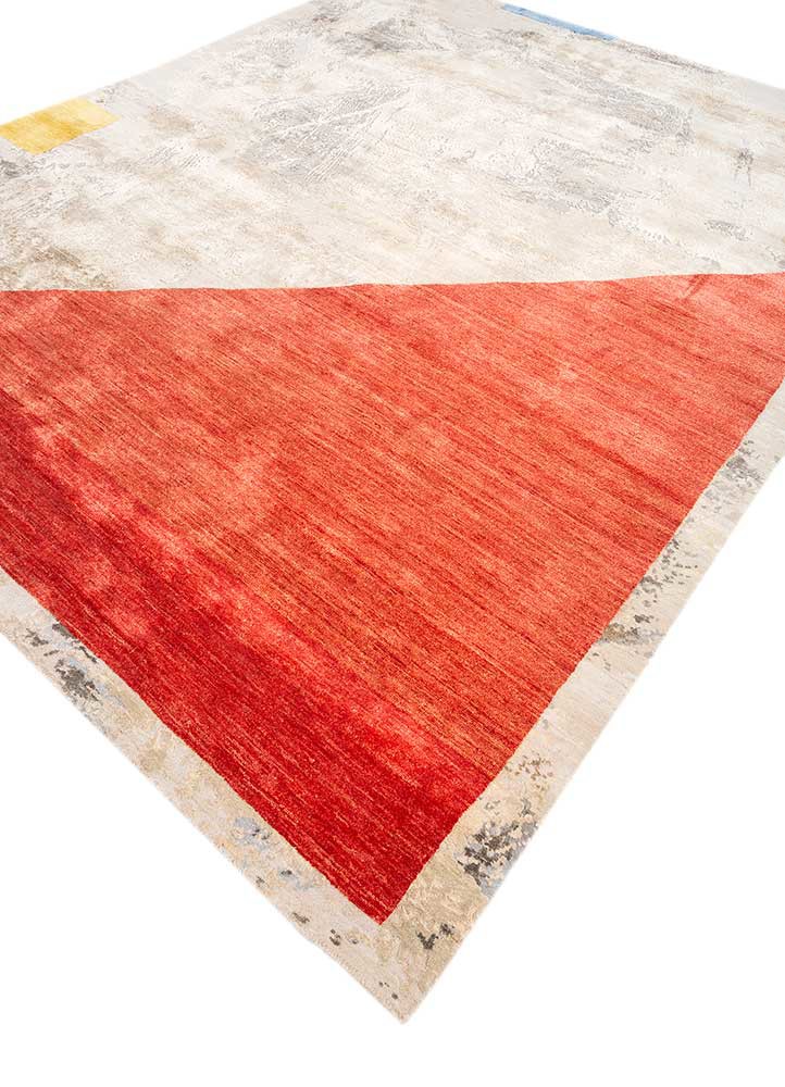 aakar by kavi ivory wool and silk hand knotted Rug - FoldShot