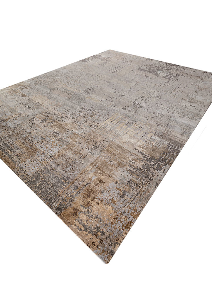aprezo beige and brown wool and silk hand knotted Rug - FoldShot aprezo beige and brown wool and silk hand knotted Rug - FoldShot