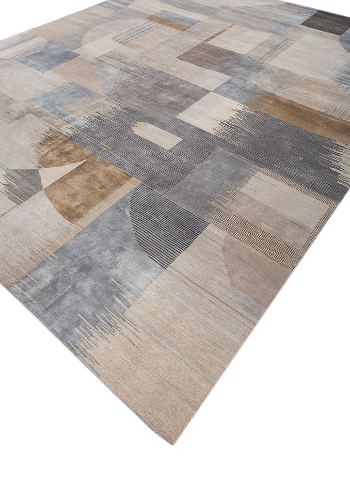 aakar by kavi grey and black wool and silk hand knotted Rug - FoldShot aakar by kavi grey and black wool and silk hand knotted Rug - FoldShot