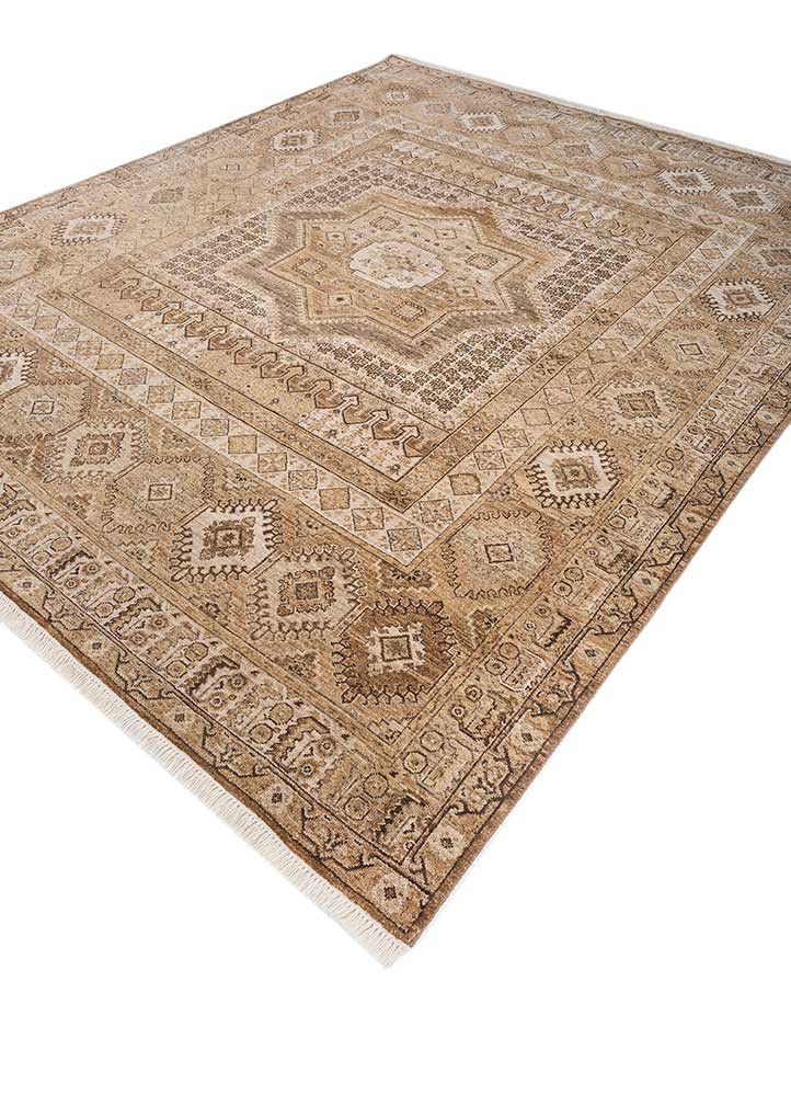 erbe beige and brown afghan wool hand knotted Rug - FoldShot erbe beige and brown afghan wool hand knotted Rug - FoldShot