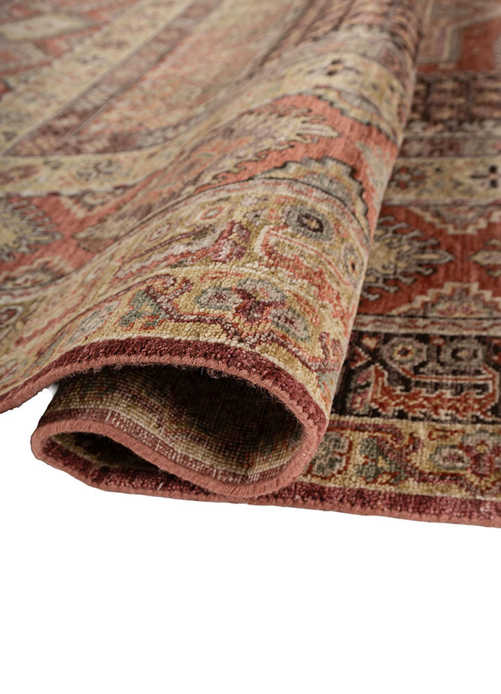 someplace in time red and orange afghan wool hand knotted Rug - FoldShot