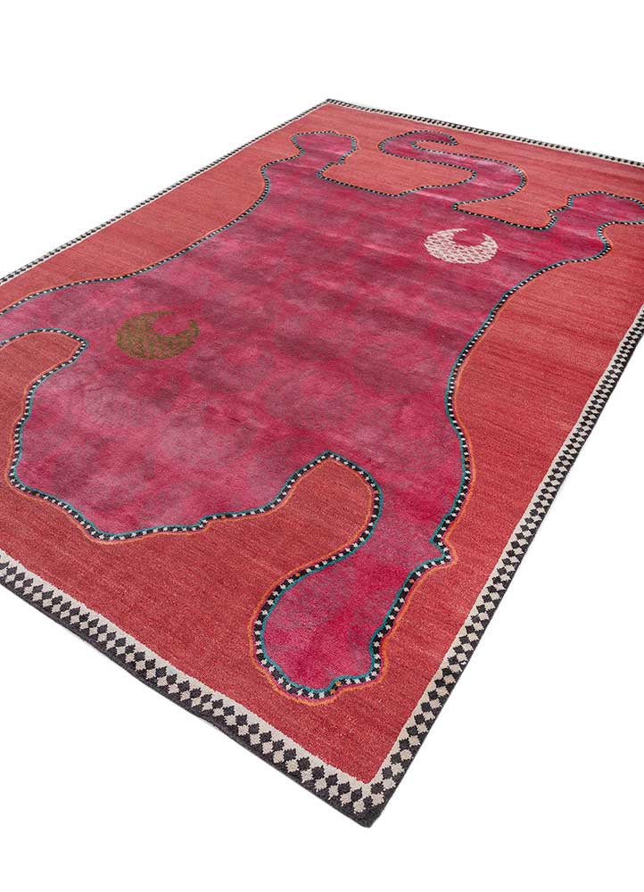 majnun red and orange wool and silk hand knotted Rug - FoldShot majnun red and orange wool and silk hand knotted Rug - FoldShot