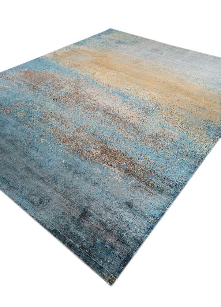 afterglow by kavi blue bamboo silk hand knotted Rug - FoldShot afterglow by kavi blue bamboo silk hand knotted Rug - FoldShot