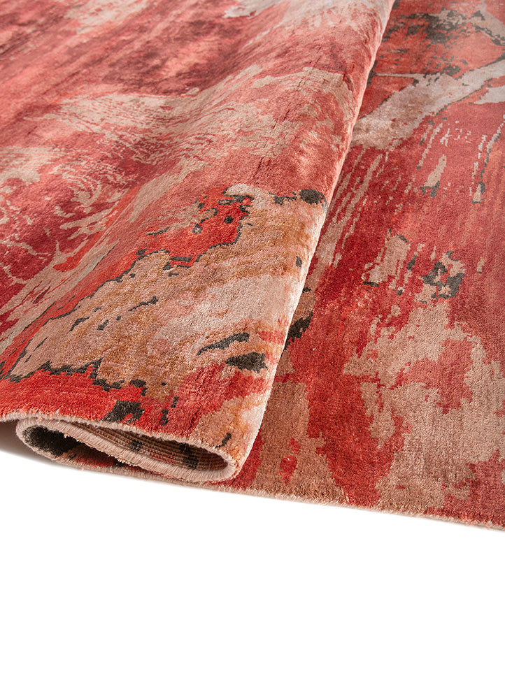 free verse by kavi red and orange bamboo silk hand knotted Rug - FoldShot