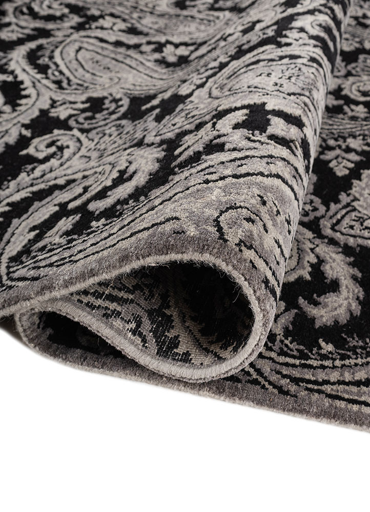 gilded age grey and black wool hand knotted Rug - FoldShot