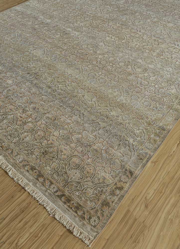 viscaya ivory afghan wool and silk hand knotted Rug - FoldShot