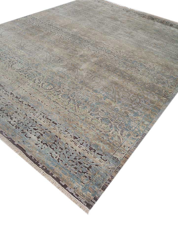 viscaya blue afghan wool and silk hand knotted Rug - FoldShot