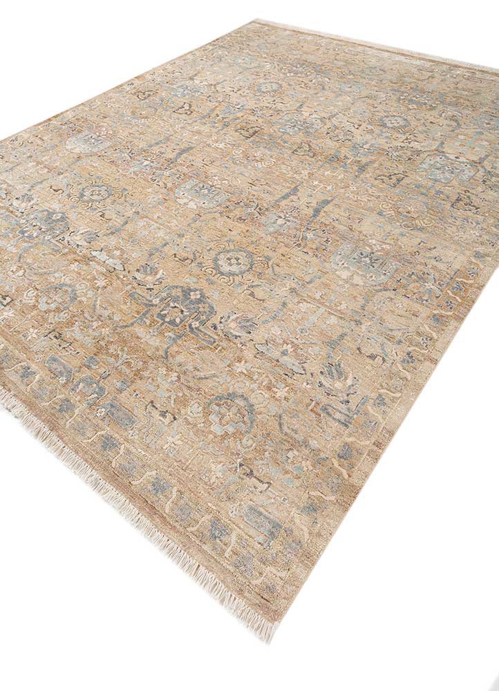 viscaya gold afghan wool and silk hand knotted Rug - FoldShot