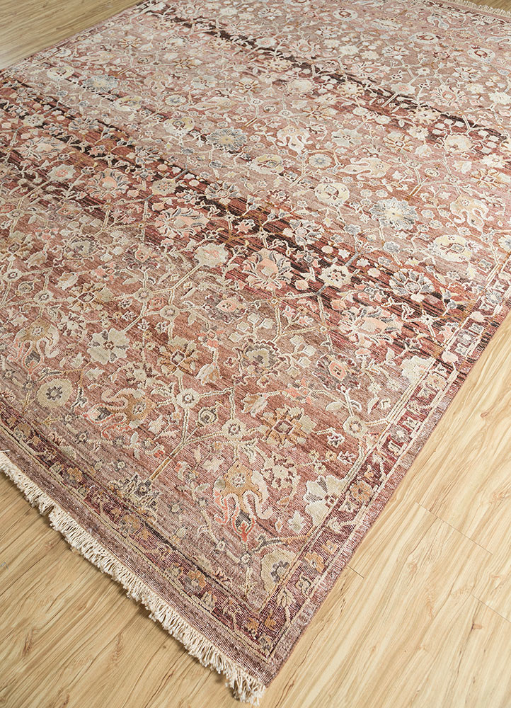 viscaya red and orange afghan wool and silk hand knotted Rug - FoldShot viscaya red and orange afghan wool and silk hand knotted Rug - FoldShot