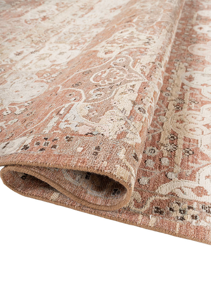 viscaya red and orange afghan wool and silk hand knotted Rug - FoldShot