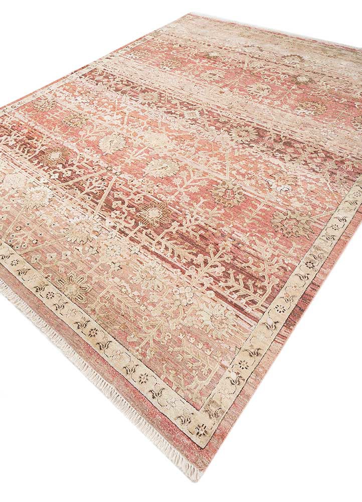 viscaya red and orange afghan wool and silk hand knotted Rug - FoldShot