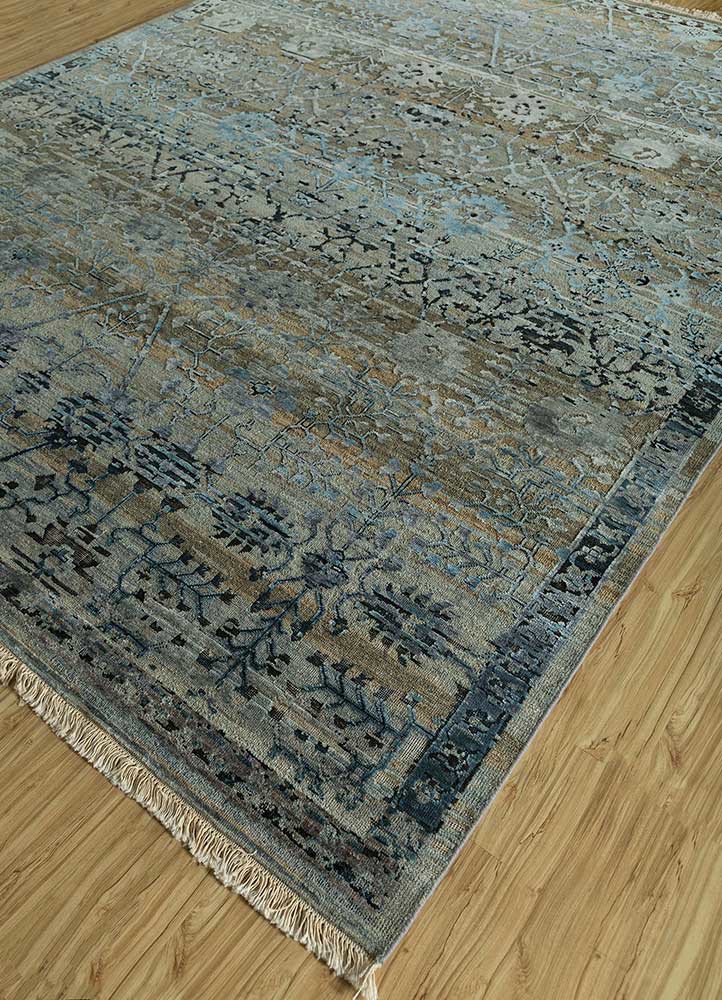 viscaya blue afghan wool and silk hand knotted Rug - FoldShot