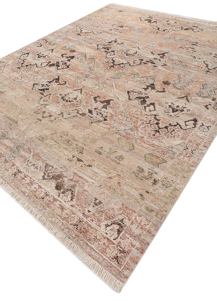 viscaya beige and brown afghan wool and silk hand knotted Rug - FoldShot viscaya beige and brown afghan wool and silk hand knotted Rug - FoldShot