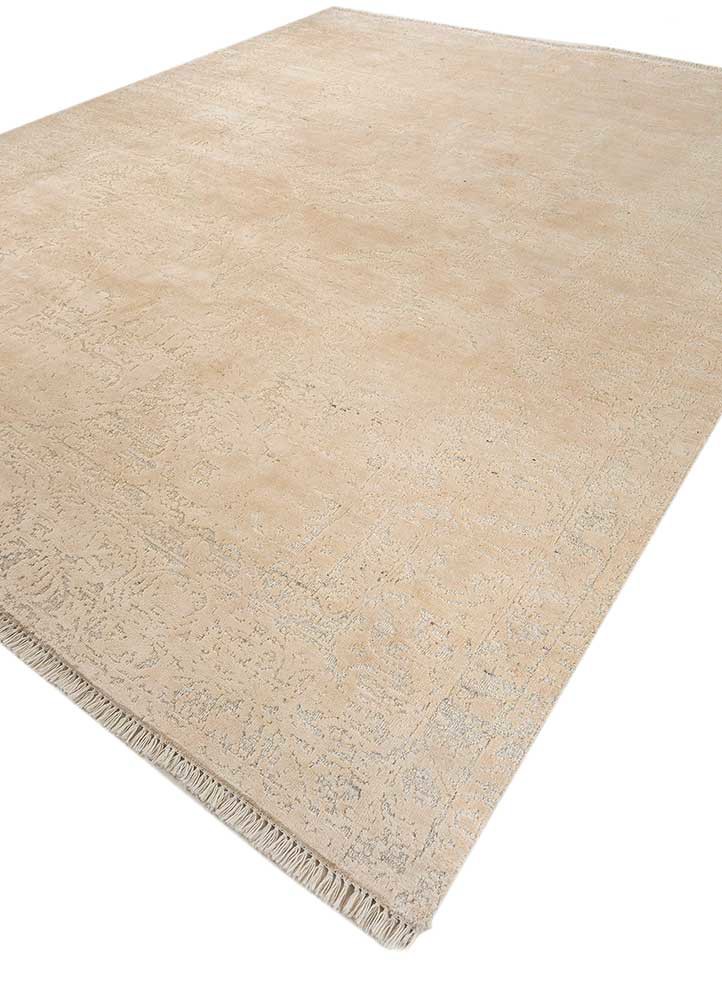 far east ivory afghan wool and silk hand knotted Rug - FoldShot